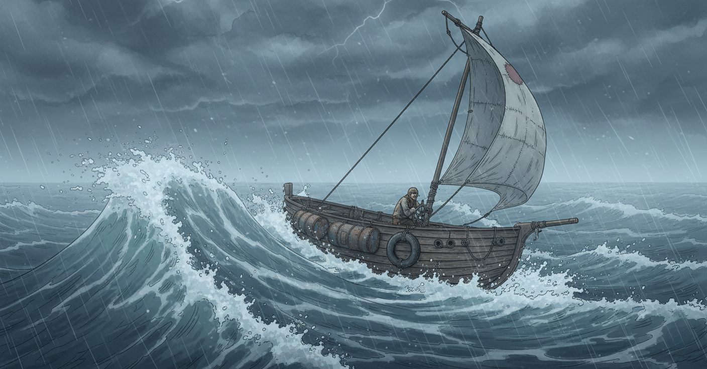 風浪に揉まれる船のイラスト画像